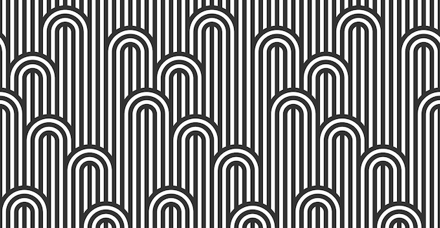 Seamless pattern with twisted lines, vector linear tiling background, stripy weaving, optical maze, twisted stripes. Black and white design.