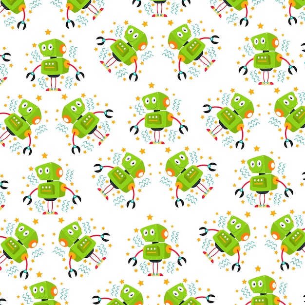 seamless pattern with various cute robots perfect for wrapping paper