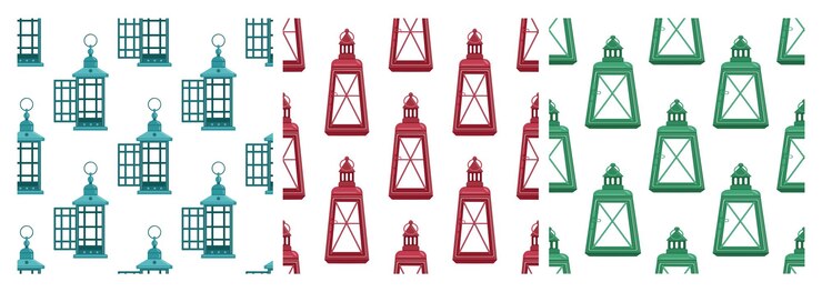 Vector seamless patterns with vintage lanterns