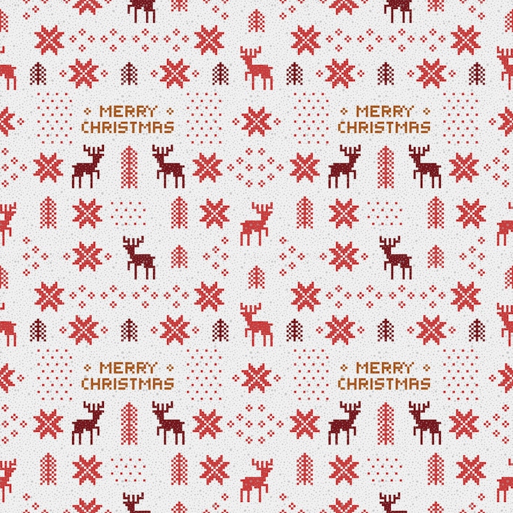 Vector seamless retro red christmas pattern with deers