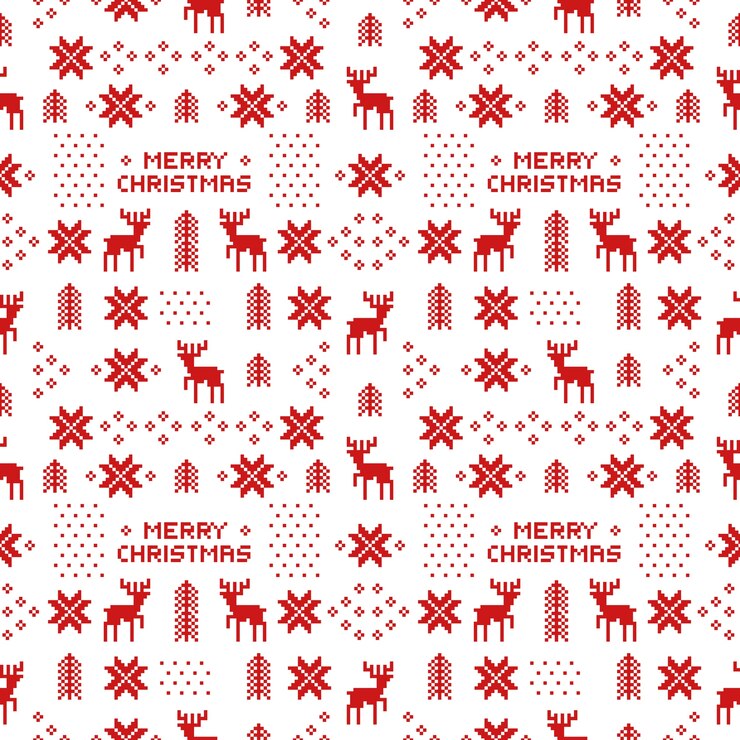 Vector seamless retro red christmas pattern with deers