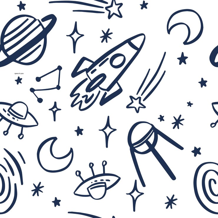 Seamless space pattern Sketch moon space planets and hand drawn star vector illustration