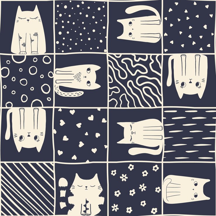 Seamless vector pattern clash cats checkers textile wrapping scrapbook packaging
