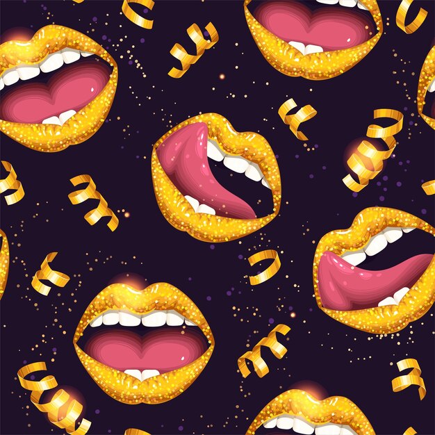 seamless vector pattern of sexy golden lips