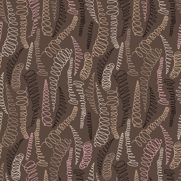 Seamless vector pattern with abstract spiral elements in line art style