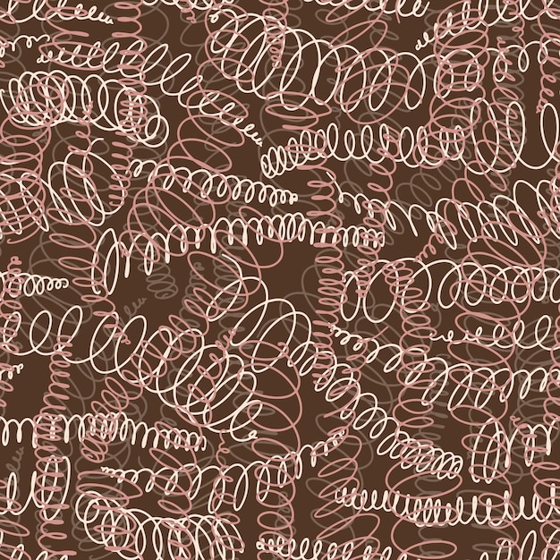 Seamless vector pattern with abstract spiral elements in line art style