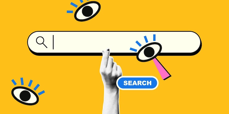 Vector search bar in retro collage style hand with halftone effect vector retro modern illustration