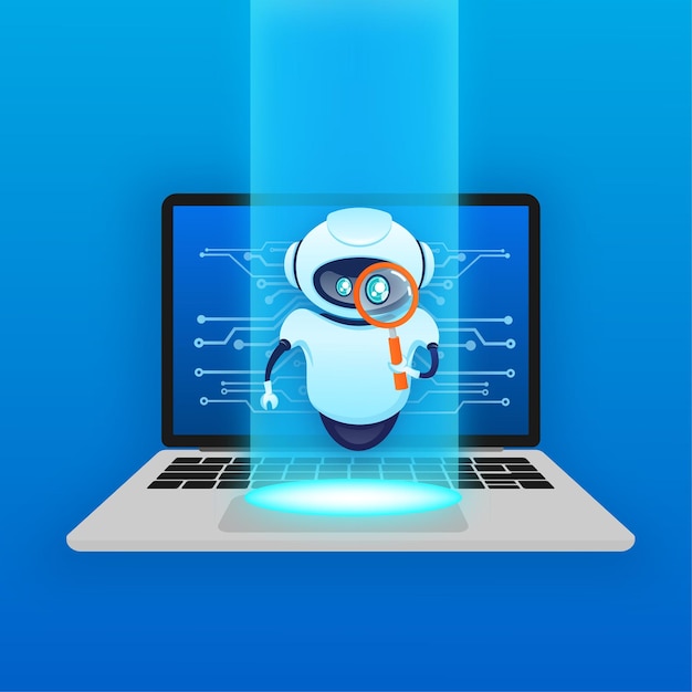 Search bot in cartoon style Artificial intelligence Isometric vector Vector illustration