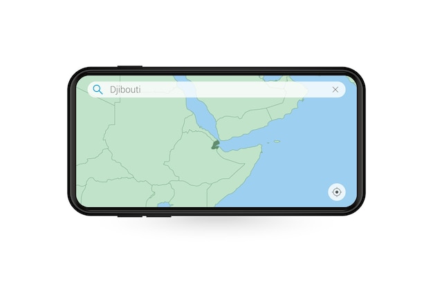 searching map of djibouti in smartphone map application. map of djibouti in cell phone.