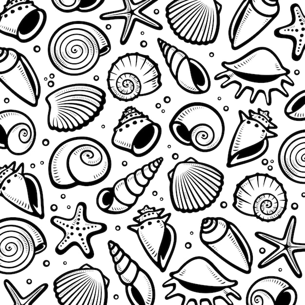 seashells background. collection seashells icons. vector illustration