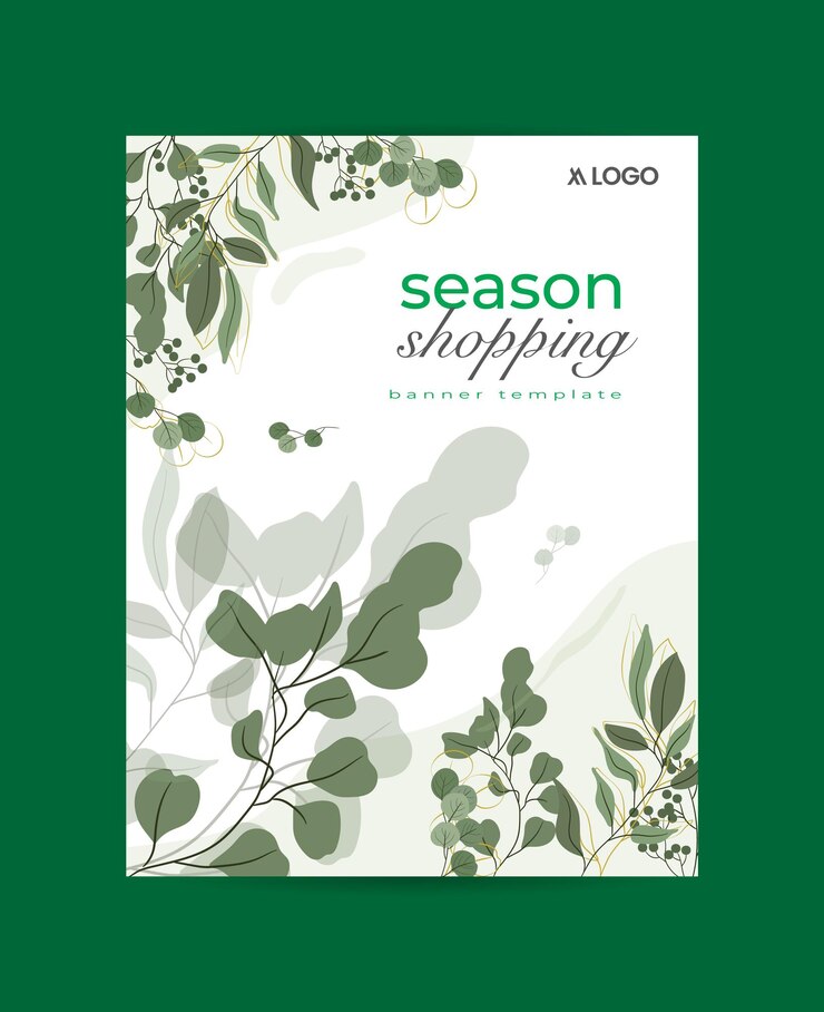 Season Shopping Banner Template with Green Leaves