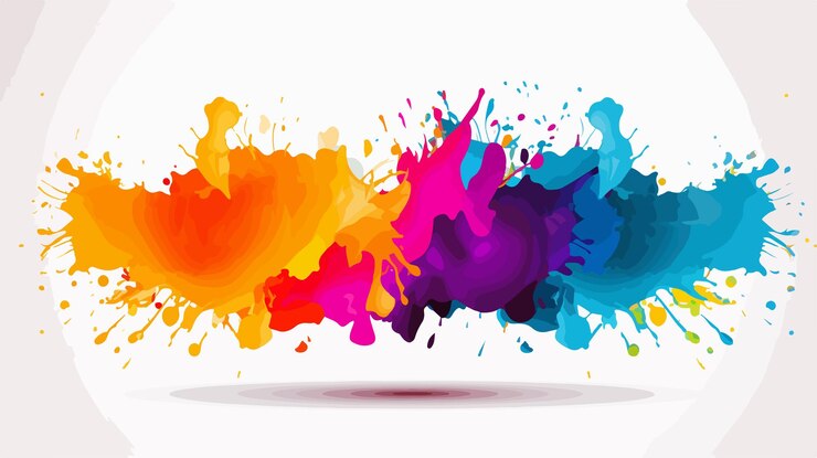 Vector sebuah piring putih dengan percikan cat warna-warni di atasnya