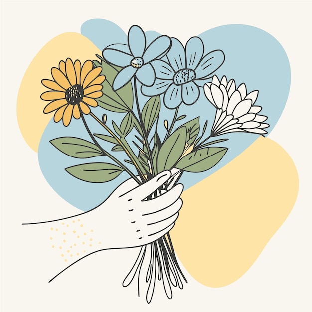 Sebuah tangan memegang karangan bunga yang bertuliskan "flowers"
