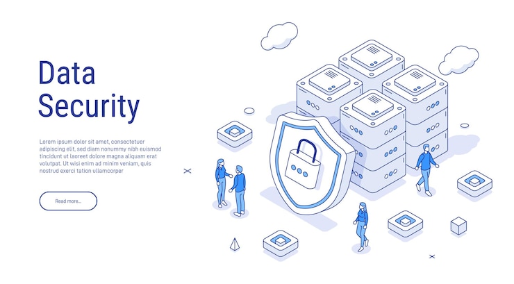 Security data protection isometric Big data Cloud technology Cloud database web hosting server