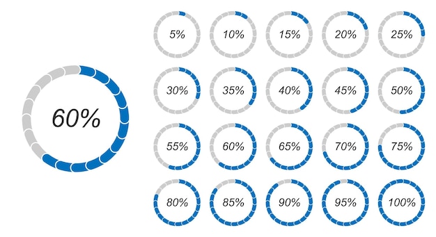 Segmented Circular Progress Chart Set with Percentage Levels