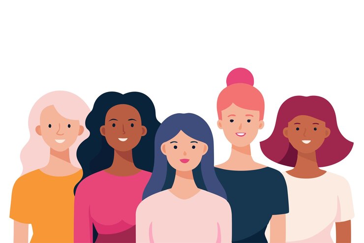 Sekelompok wanita dengan berbagai latar belakang etnis