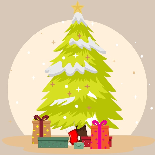 Selamat Natal dan selamat tahun baru pohon gratis vektor