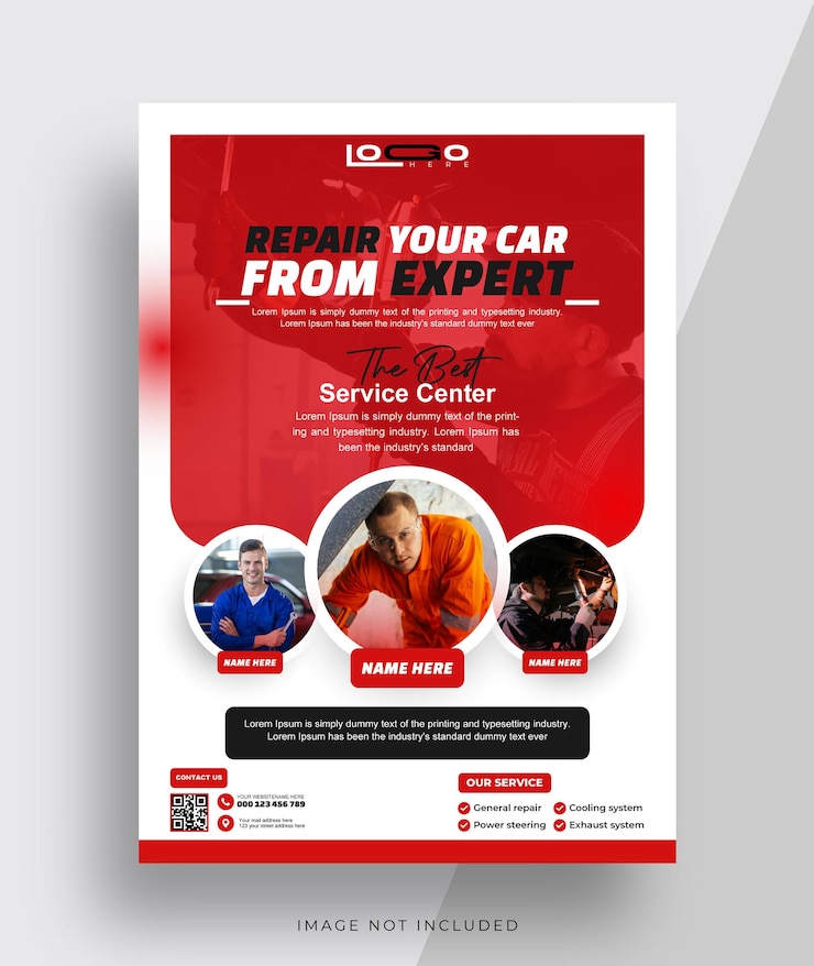 Vector selebaran layanan perbaikan mobil otomatis templat desain leaflet layanan perbaikan mobil otomatis profesional