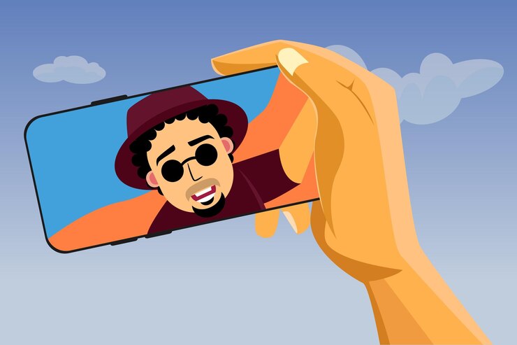 Vector selfie taking hand with mobile phone