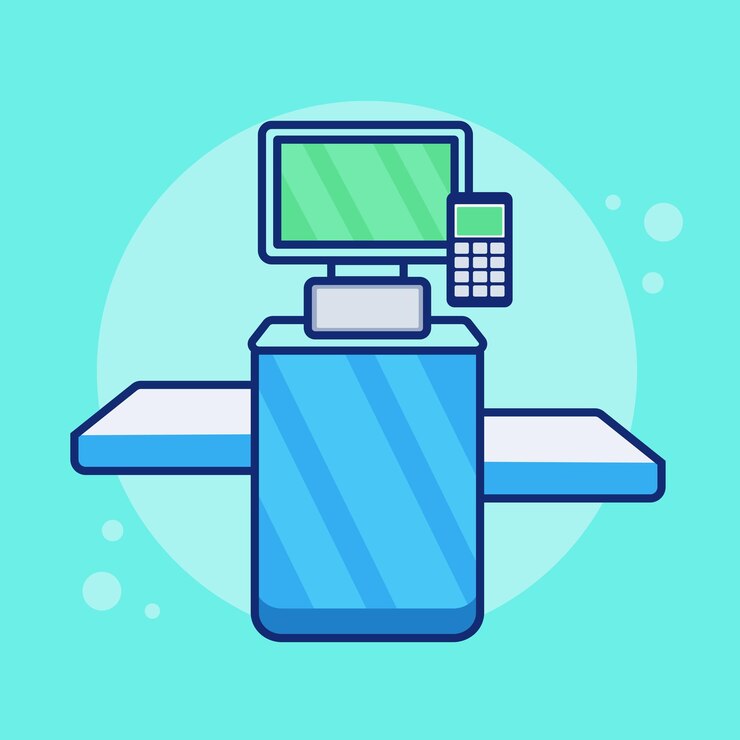 Vector selfservice checkout cartoon icon