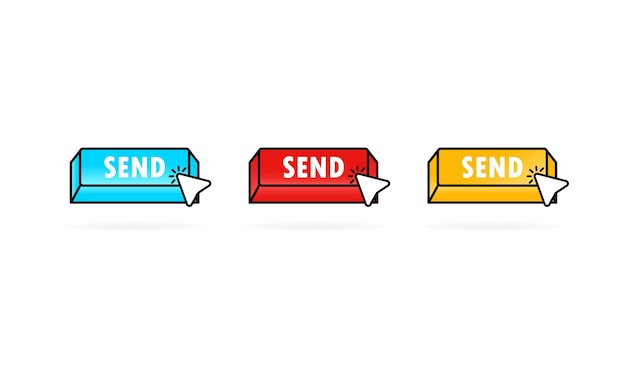 send button icon set with cursor illustration