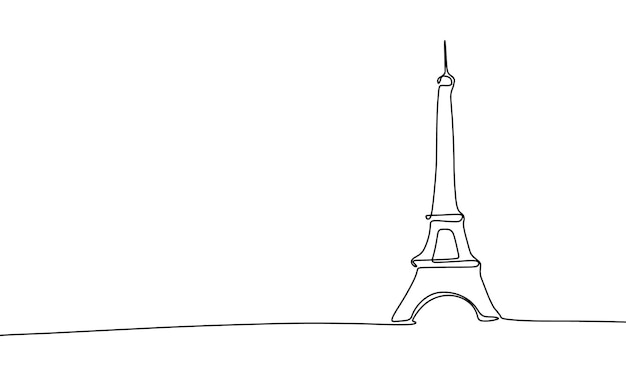 Seni garis kontinu satu garis Menara Eiffel Seni vektor yang digambar tangan Menara Eiffel