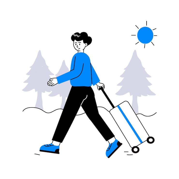 Vector seorang pria dengan koper menunjukkan ilustrasi perjalanan dalam gaya modern