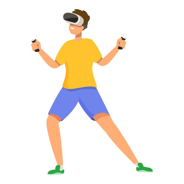 Seorang pria muda bersenang-senang bermain game realitas virtual menggunakan controller