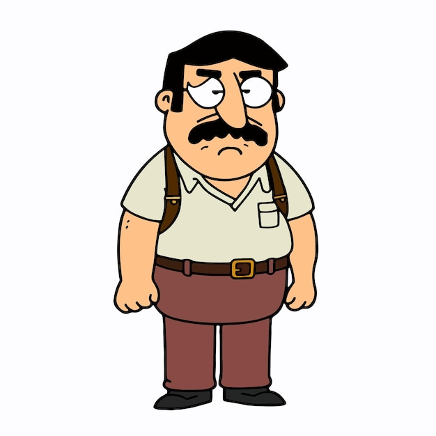 Serious cartoon man with suspenders