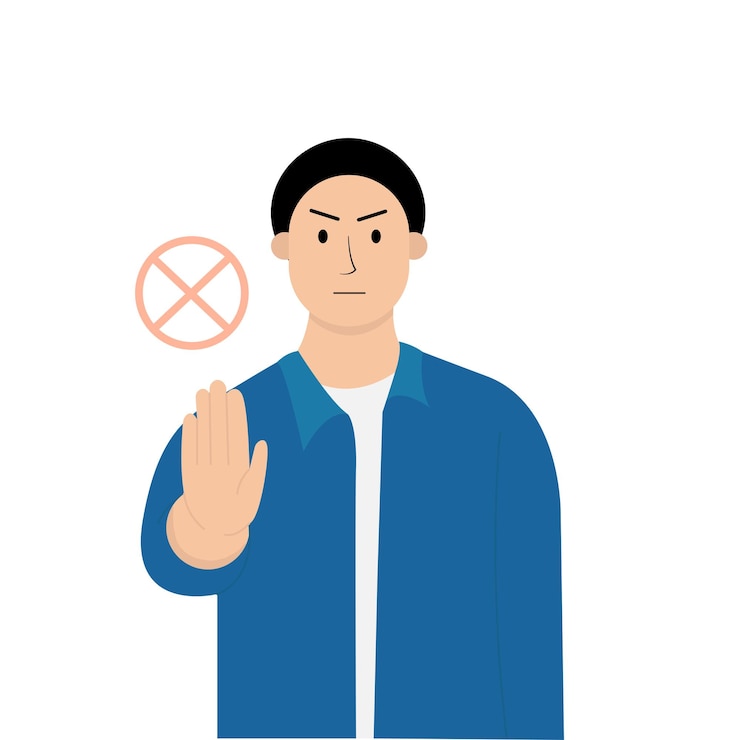 Vector serious man saying no stop sign with white background illustration vector flat design