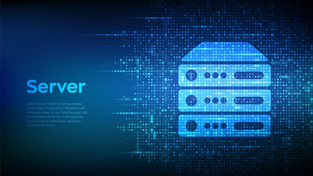 Server and data storage background. Computer server icon made with binary code. S
