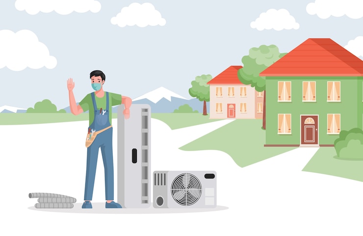 Vector service of air conditioners installation in country houses