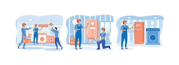 Servicemen repairing machines at homeRepairs broken water heater