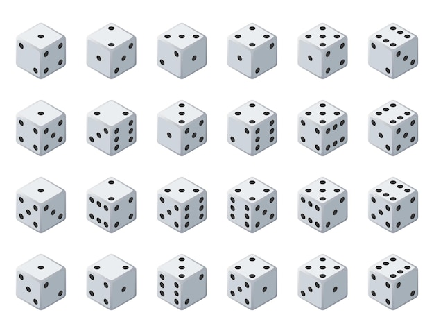 Set 24 authentic icons dice in all possible turns Twenty four variants loss dice White game cubes