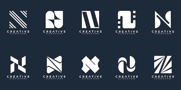 Set abstrak desain logo monogram huruf n