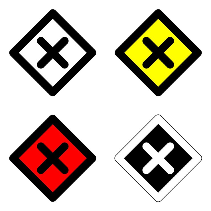 Vector set attention crossing x stop traffic different colour sign warning caution isolated icon symbol