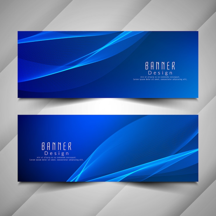 Vector set banner bergelombang biru abstrak