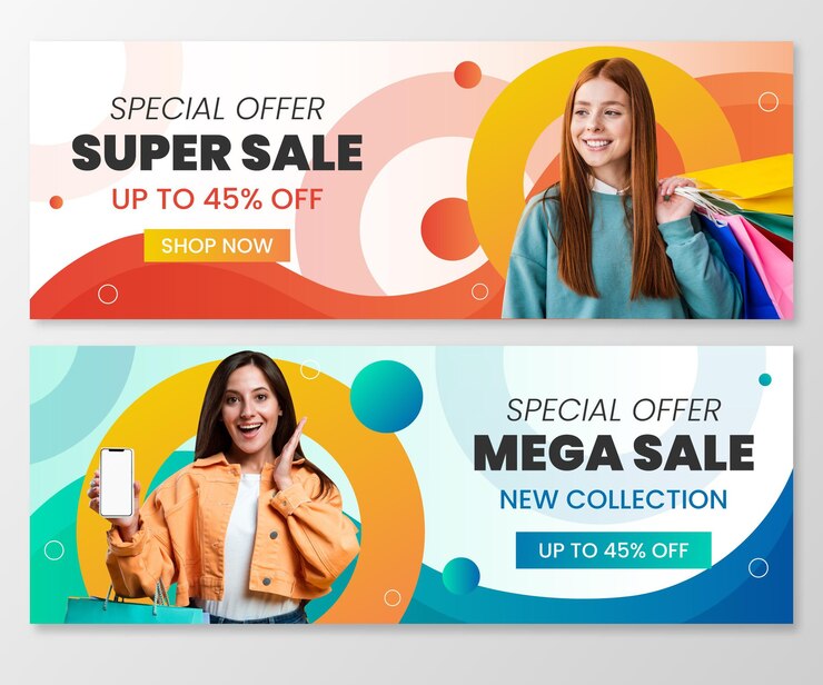 Vector set banner penjualan gradien dengan foto
