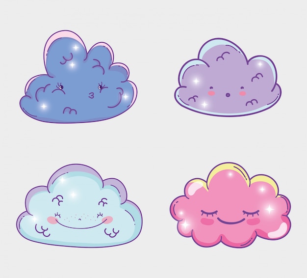 set beauty kawaii fluffy clouds