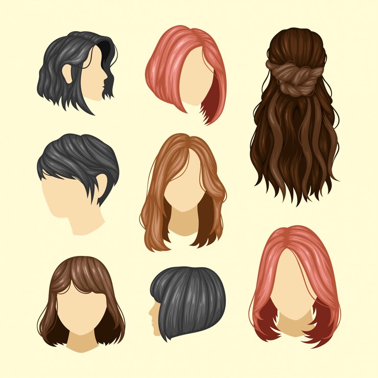 Vector set berbagai gaya rambut wanita