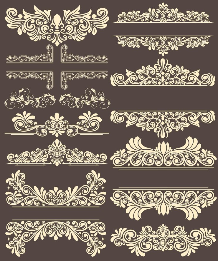 Vector set bingkai desain ilustrasi floral ornamen batas