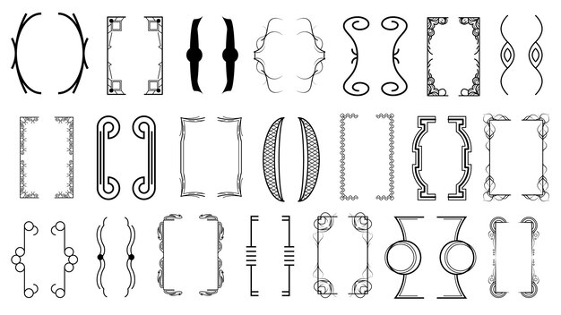 set black simple line collection different doodle brackets, parentheses, braces elements vector desi
