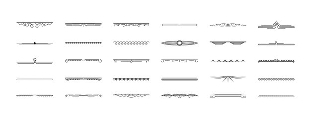 Set Black Simple Line Collection Doodle Border Elements Vector Design Style Sketch Isolated