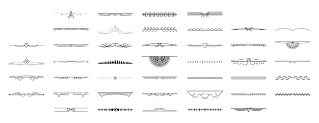 set black simple line collection doodle border elements vector design style sketch isolated