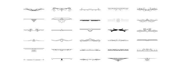 Set Black Simple Line Collection Doodle Border Elements Vector Design Style Sketch Isolated