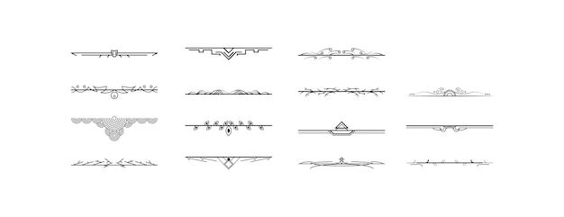 set black simple line collection doodle border elements vector design style sketch isolated