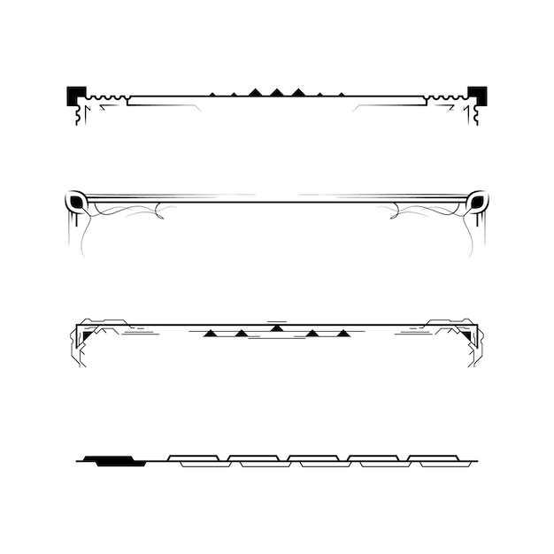 Set Black Simple Line Collection Doodle Border Elements Vector Design Style Sketch Isolated