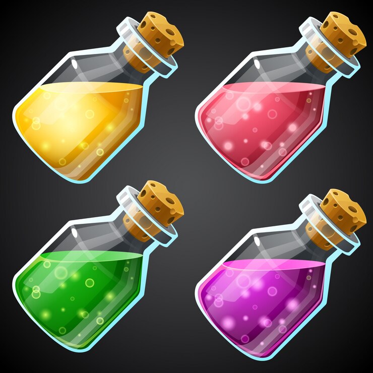 Vector set botol ramuan kartun.