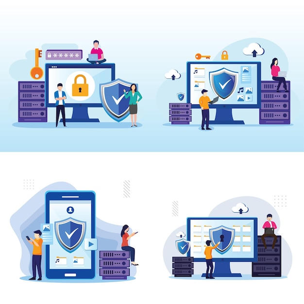 Set bundle Modern flat design of Cyber security concept protecting data and confidentiality
