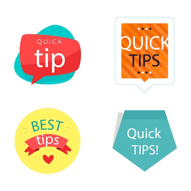 set collections quick tips trendy colorful icon sign helpful tricks labels design template vector i